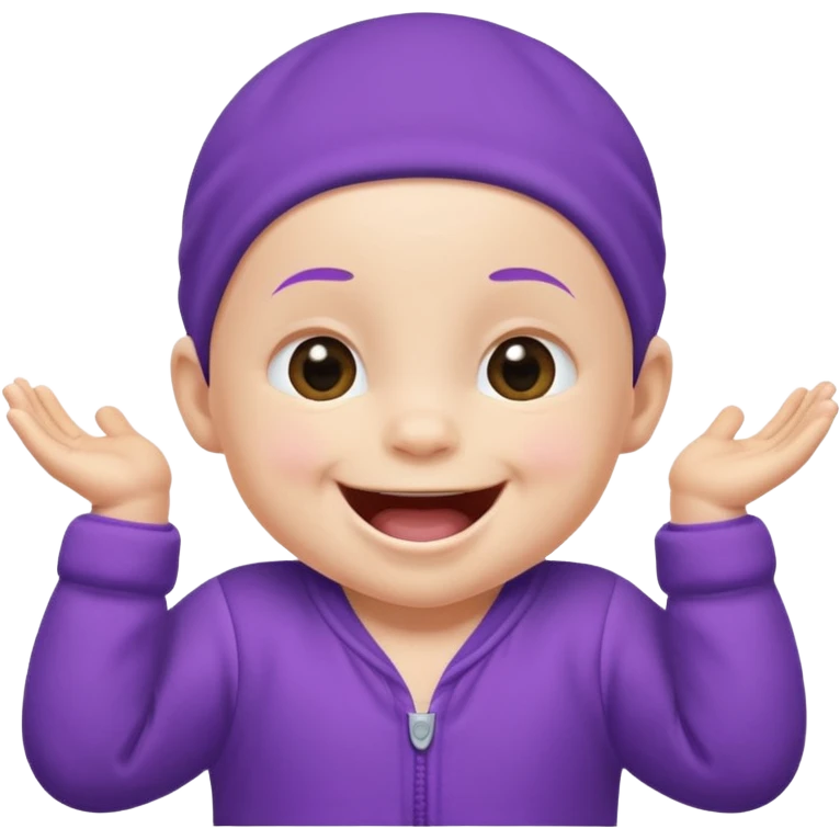 A baby wearing a purple onesie, laughing joyfully. emoji