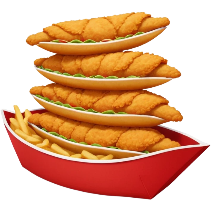 5 breaded chicken tenders stacked on top of each other in a red paper food boat  emoji
