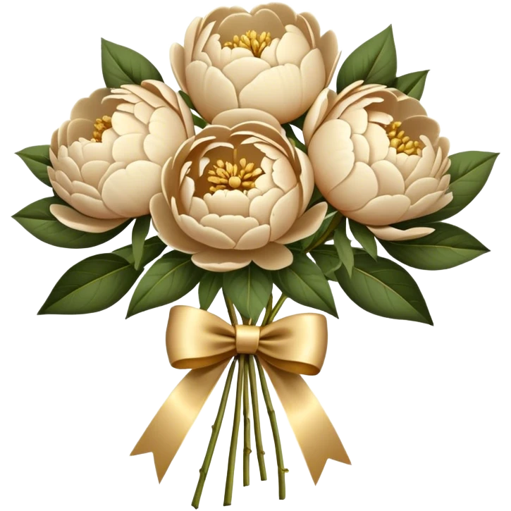 Beige peonies bouquet with golden bow emoji