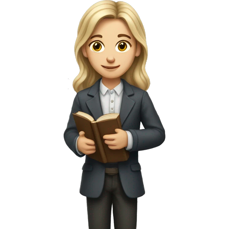 Young teacher of history with tall hair and with a book in hands emoji