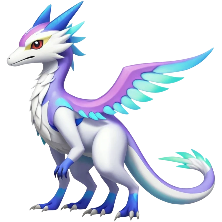 Colorful scaly flurry iridescent shiny bioluminescent translucent luminescent neon pastel bright pale Latias-Sergal-Vernid-Lombax-Renamon-Zeraora-Bastet-Fakémon-hybrid-fusion-creature, full body emoji