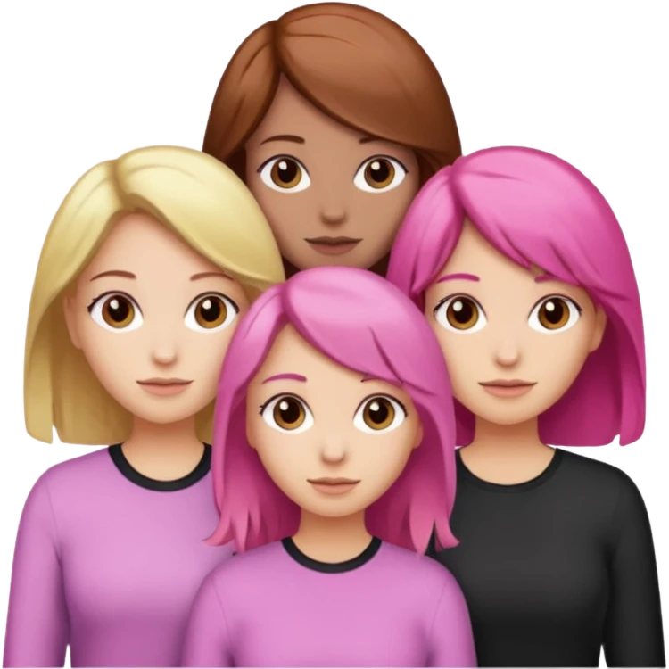 Three girl bestfriends, one with brown hair blonde high lights, one with pink hair , and the other one with dark brown hair emoji