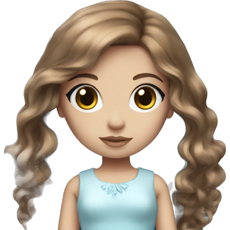 ocean blue doll eyes, brown hair, feminine, girl, angelic  emoji