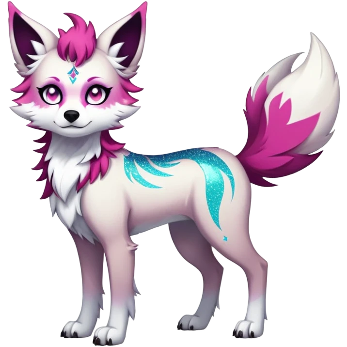 Vibrant edgy gothic Falvie-Fionbri-creature-sparkle-canine-fursona, full body, with random markings emoji