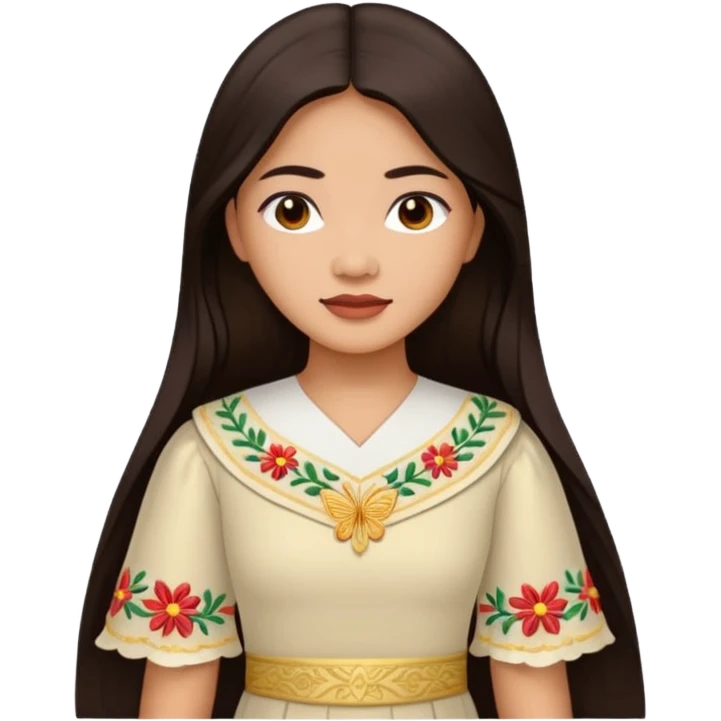 Filipino woman with long dark hair parted in the middle wearing a traditional filipiniana emoji