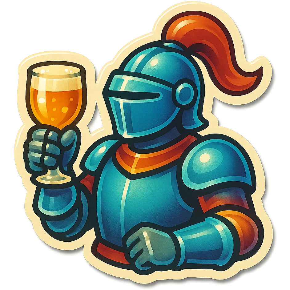A sticker of a knight with a glass of mead emoji