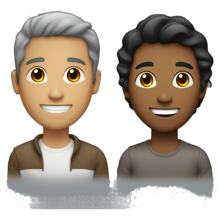 A young man with caramel brown skin, slightly longer black hair, a smiling face without a beard. An older man with light skin, short dark brown hair, a smiling face without a beard. emoji