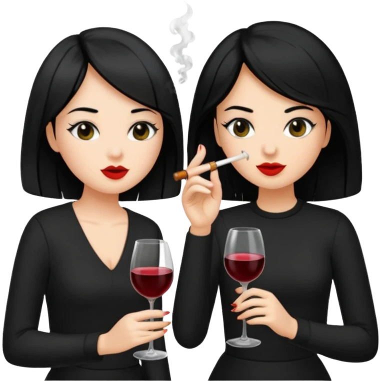 2 girls in black 1 smoking and other girl drinking wine black hair  emoji