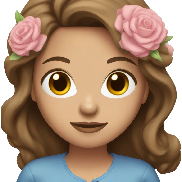 Woman brown hair blue eyes with pink bouquet  emoji