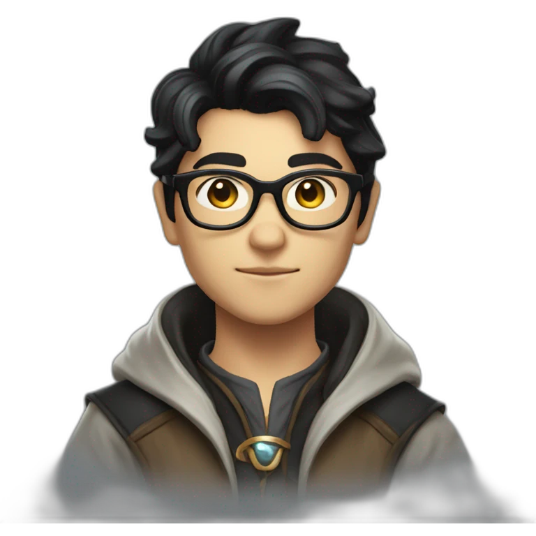 young overpowered magic shiny wizard skin tone 3 with black hair and glasses emoji