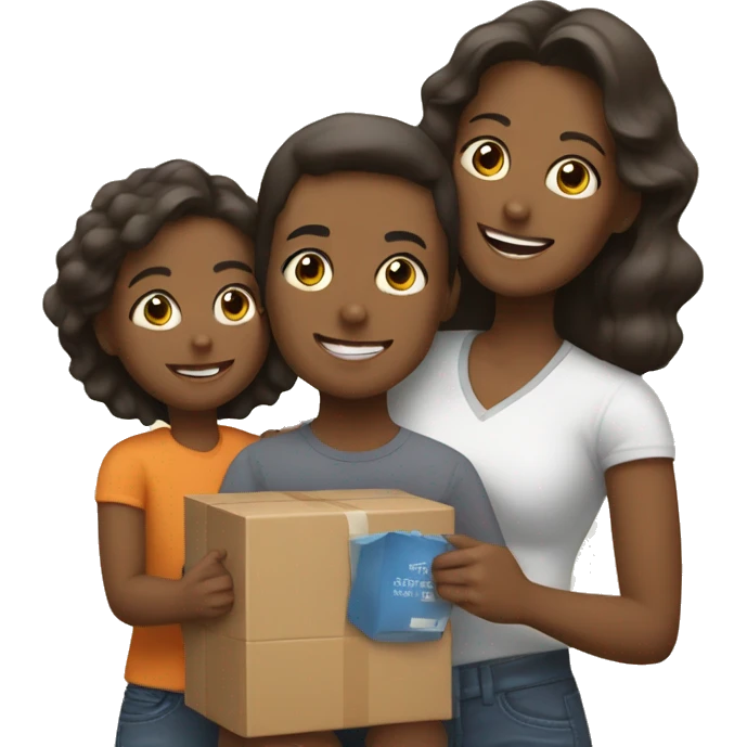 Mom with a package and kids emoji