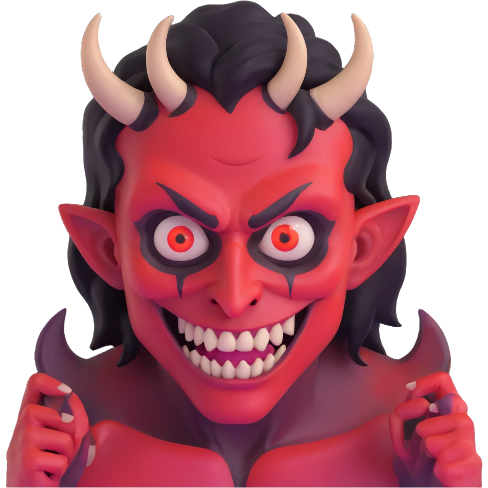 Demonic artist with wild eyes and a sinister smile painting hellscapes emoji