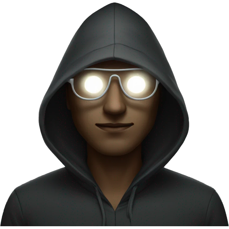 hooded mysterious man with glasses and glowing white eyes emoji