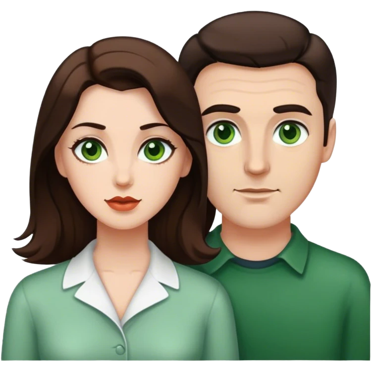 couple White man brown eyes and 50's short dark BROWN hair and white woman with long brown hair and green eyes emoji