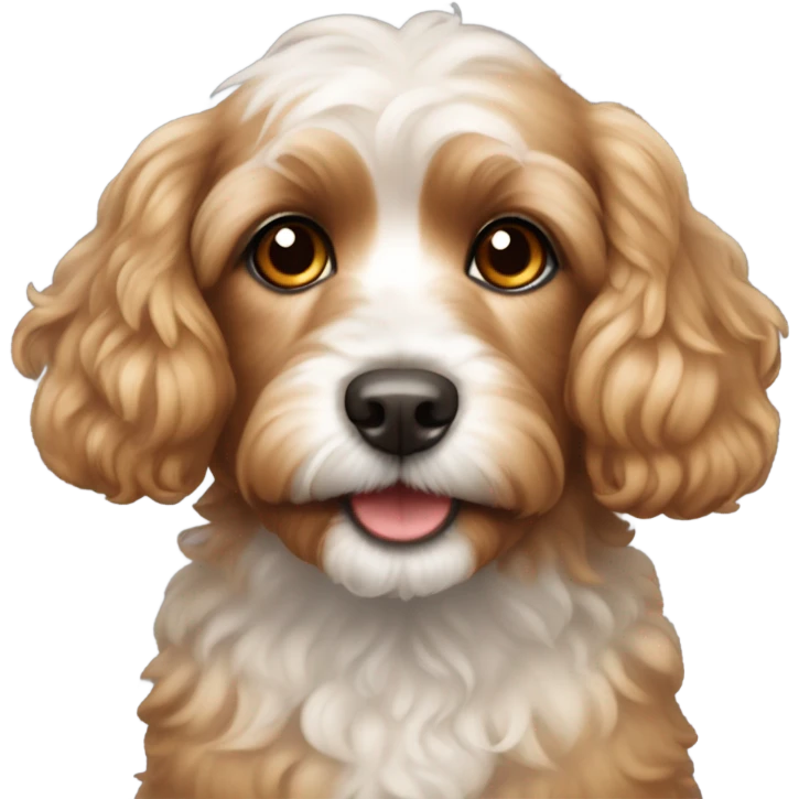 small cavoodle dog with red ears and light tan face  emoji