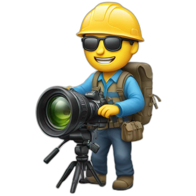 Un monsieur sur une montagne avec un appareil photo emoji