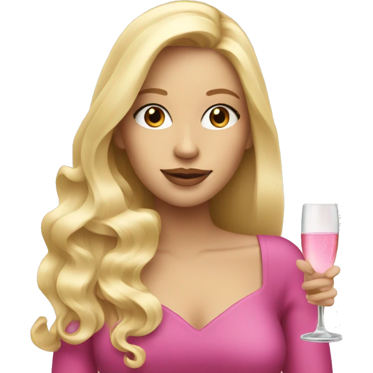 Pretty blonde lady with long hair drinking pink champagne emoji
