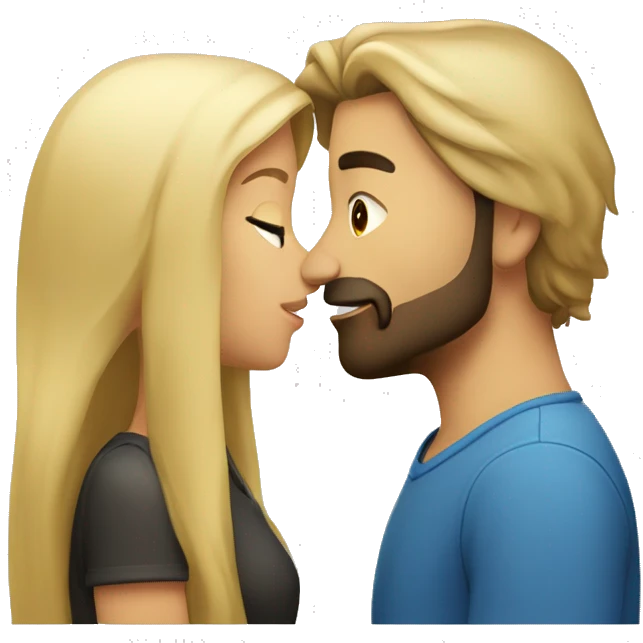 Brunette guy with beard kissing blond girl with long hair emoji