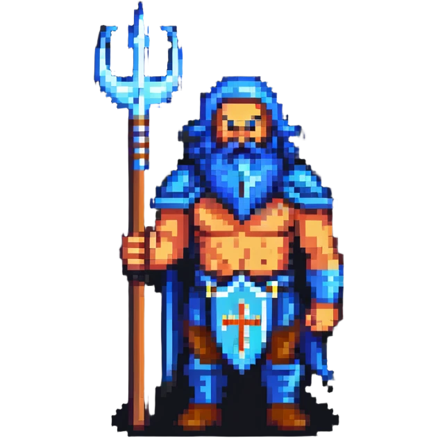 Neptune god of the sea with trident, bearded powerful figure holding trident emoji