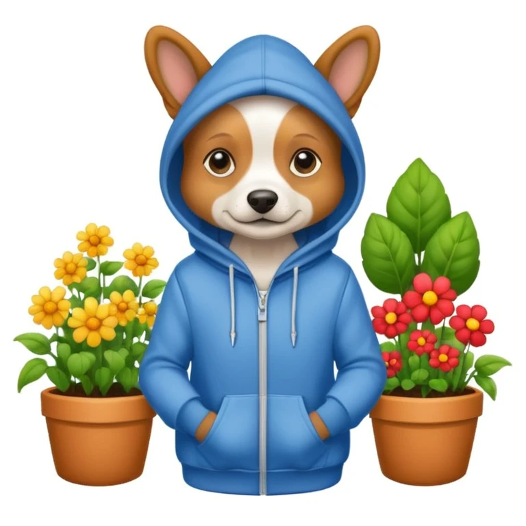 dog in a hoodie, garden background emoji