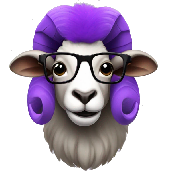 Ram with purple fur and black rimmed glasses emoji
