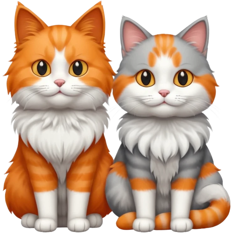 a realistic looking very fluffy grey and white cat sitting next to another cat emoji