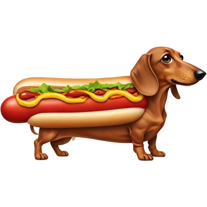 Dachshund dressed as a hotdog emoji