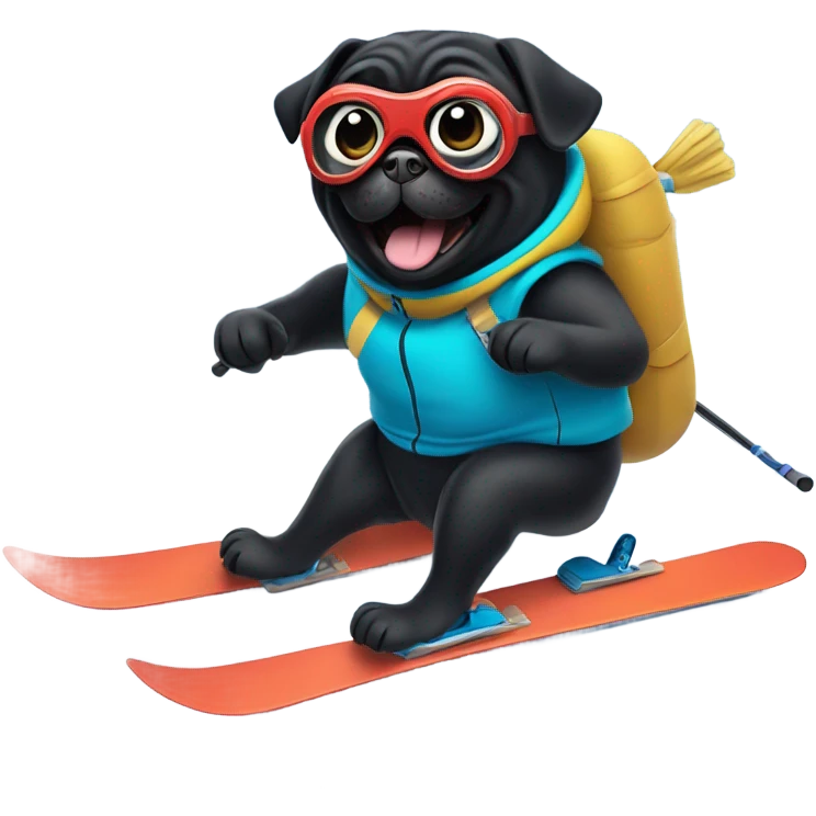 Black pug skiing emoji