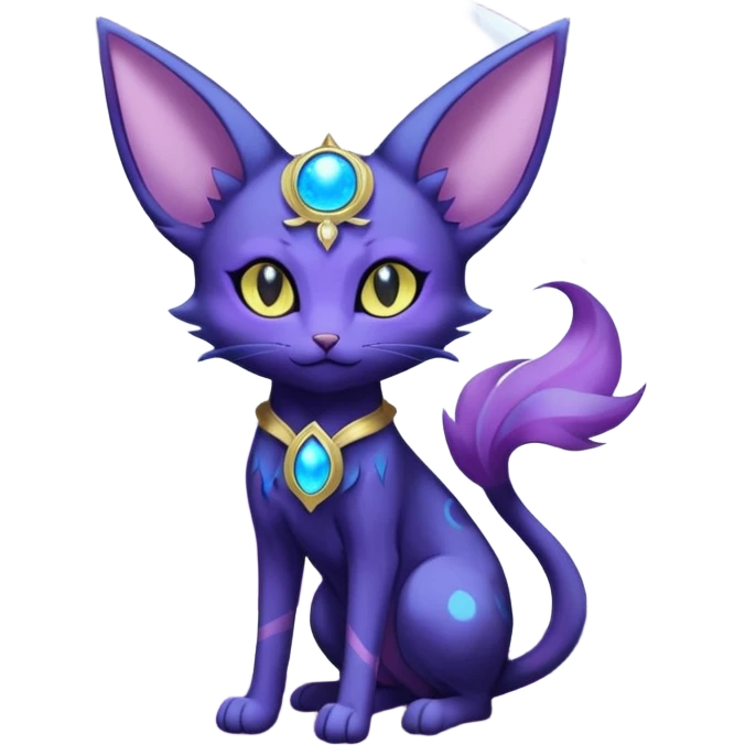 Magical Lunar Celestial Moon-powered Espeon-Umbreon-Purrloin-Delcatty-cat-fusion (full body) emoji