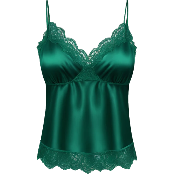 Realistic isolated emerald green lace silk camisole. emoji