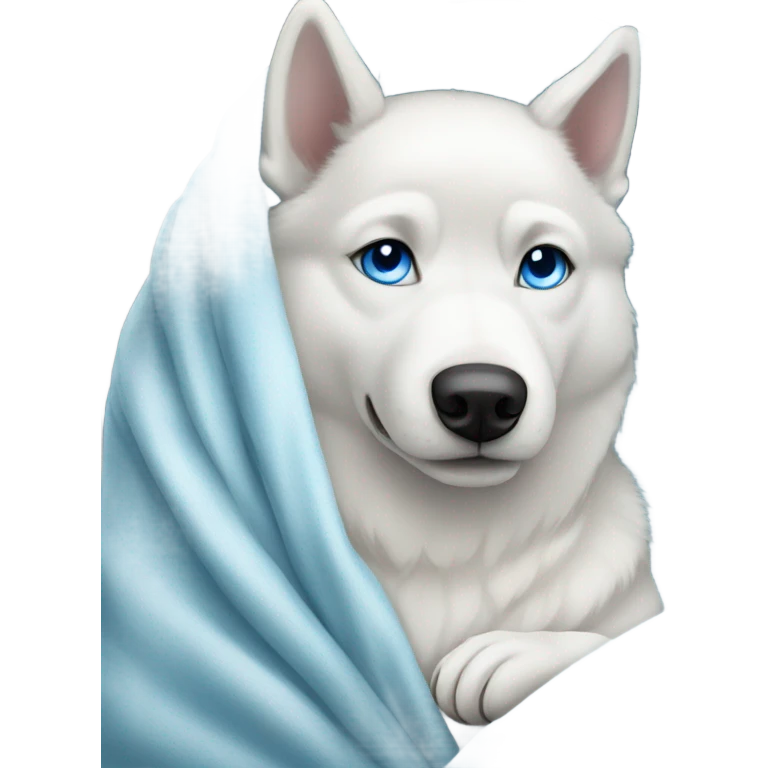 White husky with blue eyes wrapped in a blanket  emoji