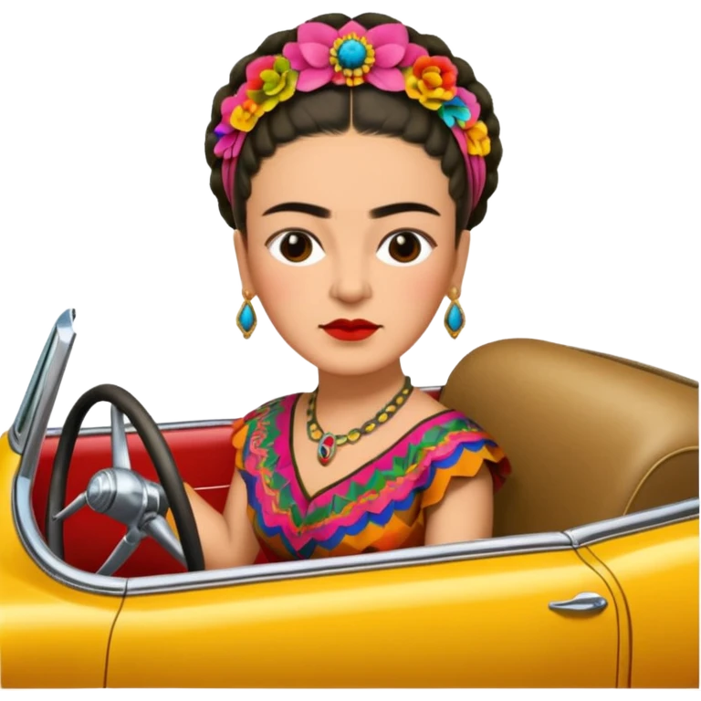 Frida Kahlo driving a car emoji