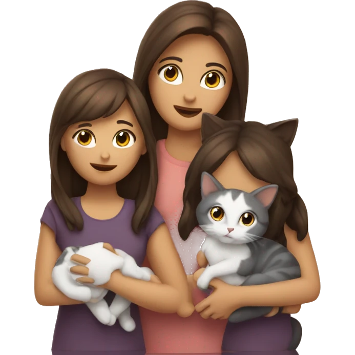 Two brunette girls and two cats in hands emoji