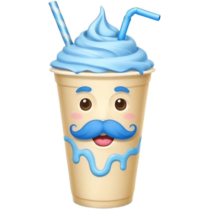milkshake in a paper cup with blue mustache emoji