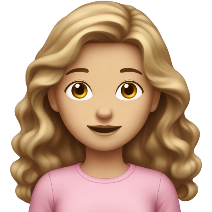 Brown long wavy hair pretty white skin pink shirt girl  emoji