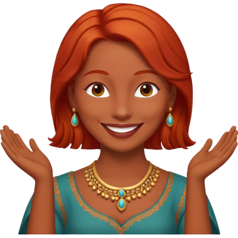 Red head woman praising Indian woman emoji