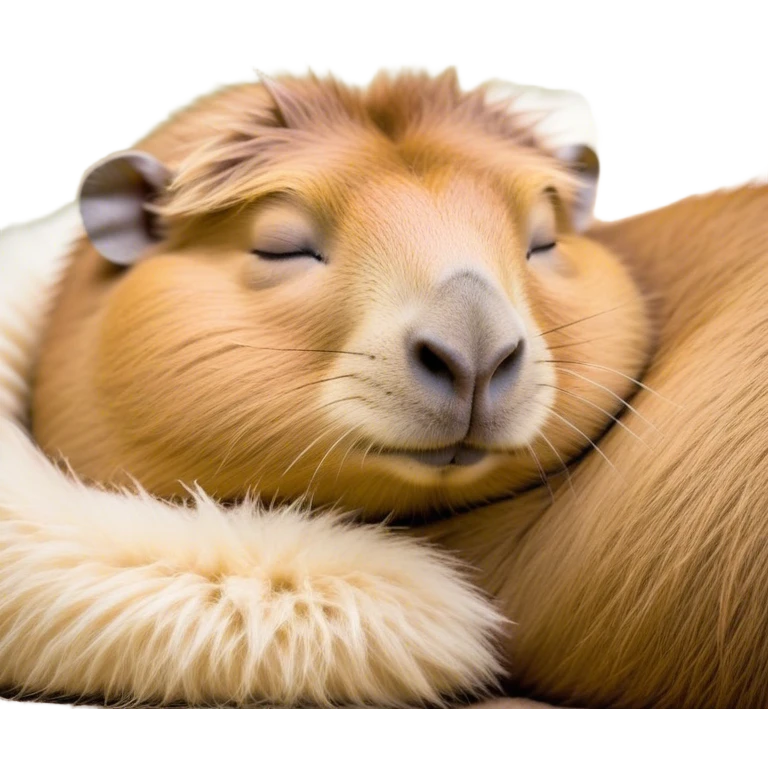 Meme-Worthy Cute Sleeping Capybara Portrait Emoji, Head resting peacefully with a contented smile, showcasing luxuriously soft, fluffy fur and a characteristic capybara head with a broad snout and small, gentle ears, with eyes gently closed in serene slumber, Simplified yet hilariously adorable features, highly detailed, glowing with a soft, drowsy natural light, high shine, relaxed and utterly lovable, stylized with an air of playful laziness, bright and heartwarming, soft glowing outline, capturing the essence of a sleeping capybara that feels destined to become the next viral sensation of adorable rest! emoji
