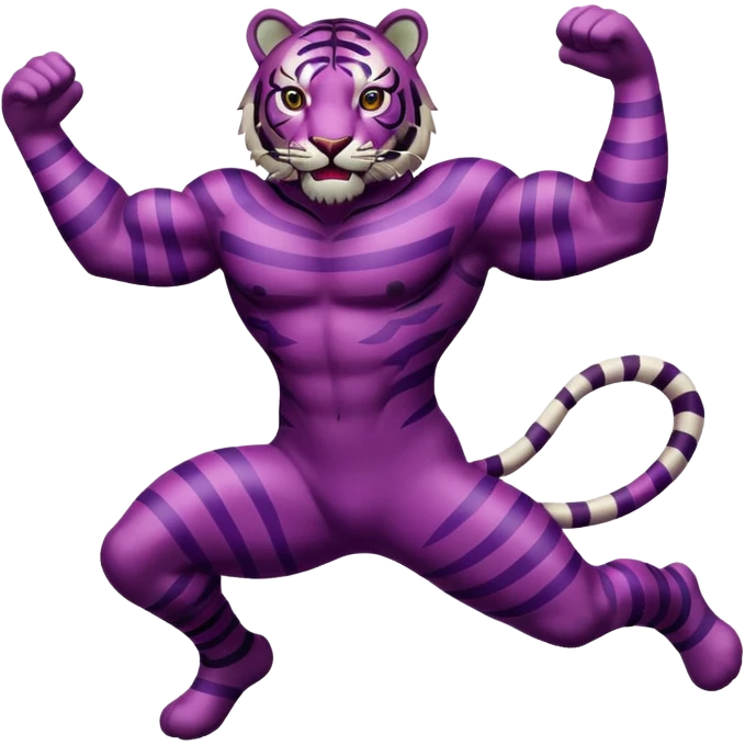 purple tiger with burgundy stripes jumping emoji