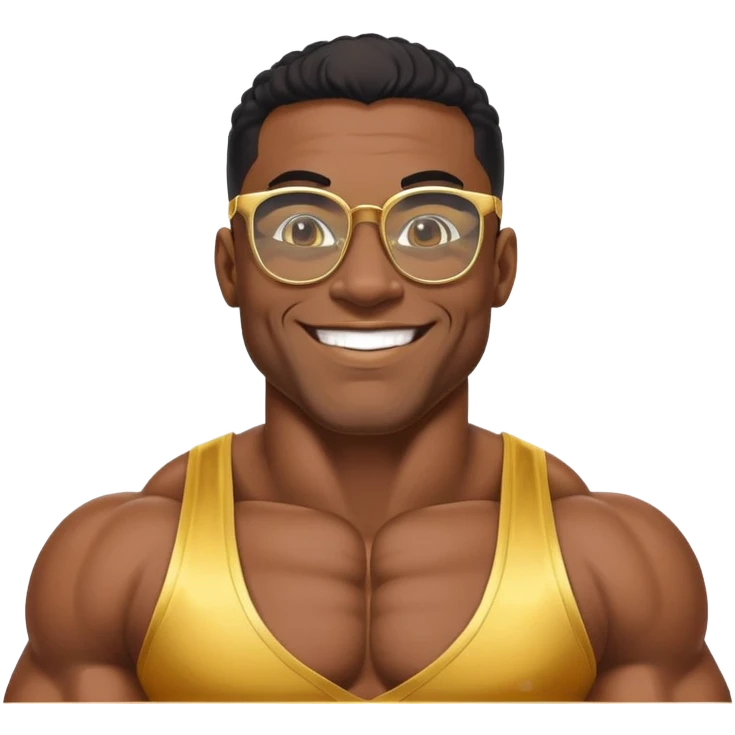 black bodybuilder with gold glasses happy emoji