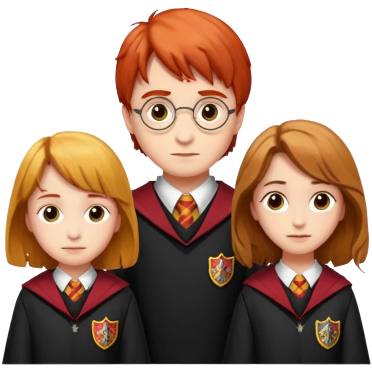 harry potter, ronald weasley and hermione granger in gryfinndor uniform emoji