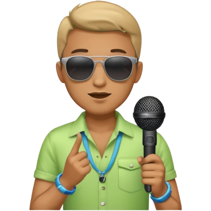 man with summer clothes and sun glasses holding microphone emoji