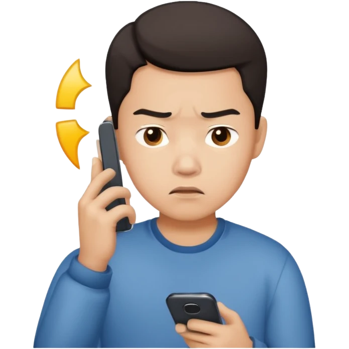 핸드폰을 보는 실망한 동양인남자 emoji