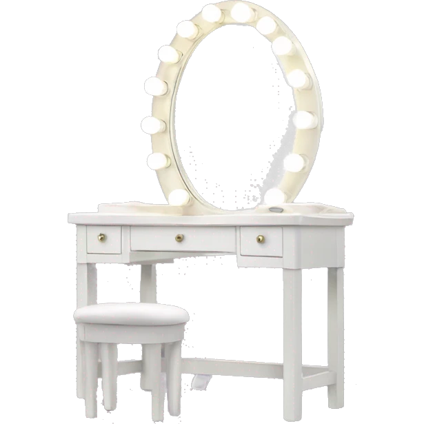 white vanity with hollywood light mirror  emoji