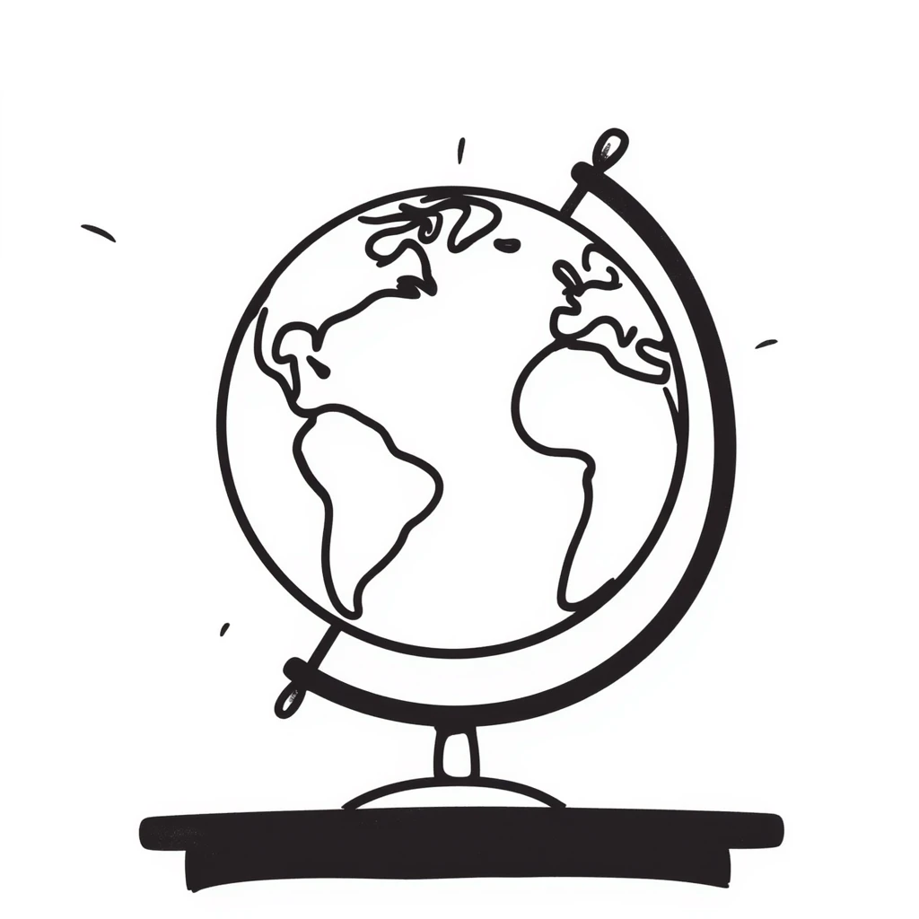 A hand-drawn Earth globe with simple continent outlines emoji
