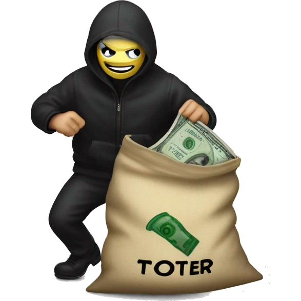 Thief stealing money bag with the word Toptier embroidered on it emoji