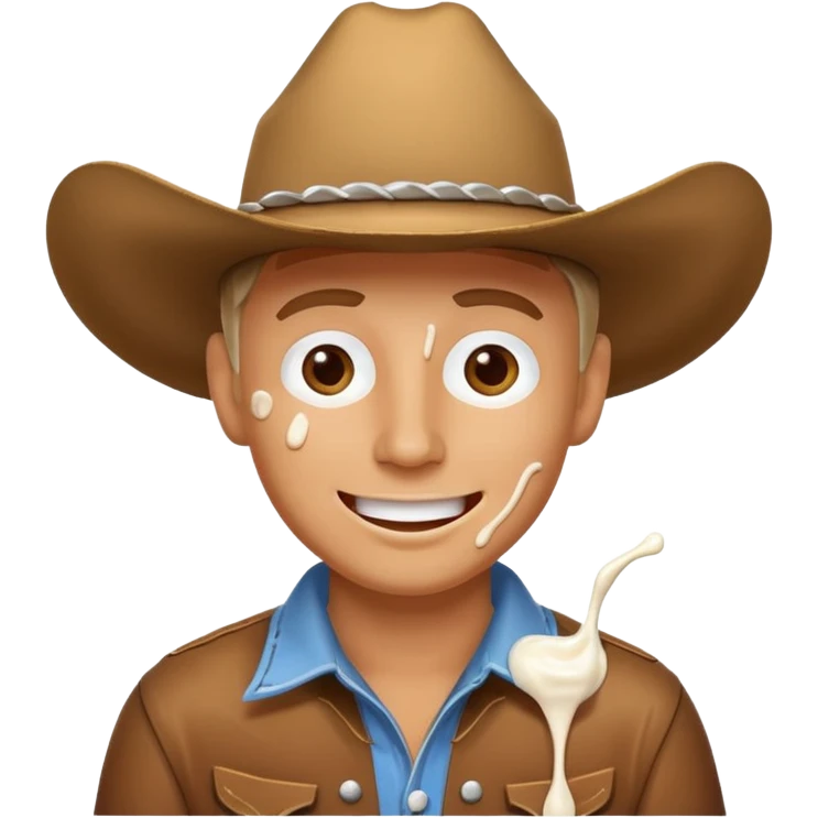 Happy Cowboy with white yogurt all over face and dripping emoji