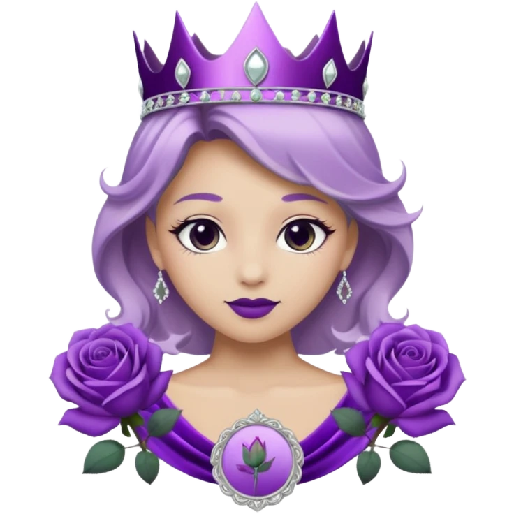 Purple shadow rose silver circle plaque with silver tiara emoji