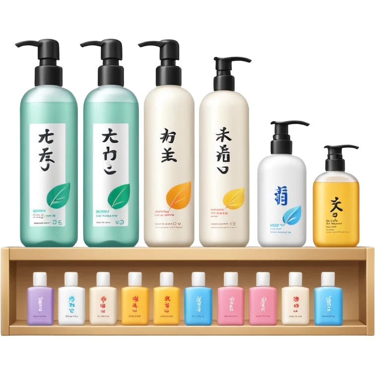 single row shampoo and stuff with Japan brand inside shelf emoji