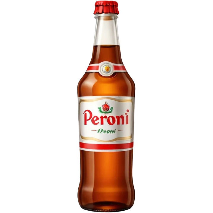 Glass bottle Peroni with red marketing tape and a brown glass bottle color emoji