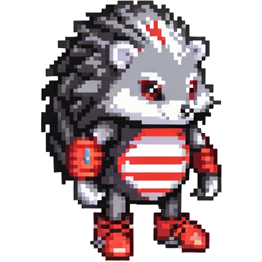 black and red hedgehog with glowing hover shoes and red stripes, standing ready for battle on metallic platforms with neon lights, dark industrial background, mysterious and edgy emoji